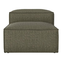 Textured olive green ottoman with subtle horizontal stripes for a modern touch.