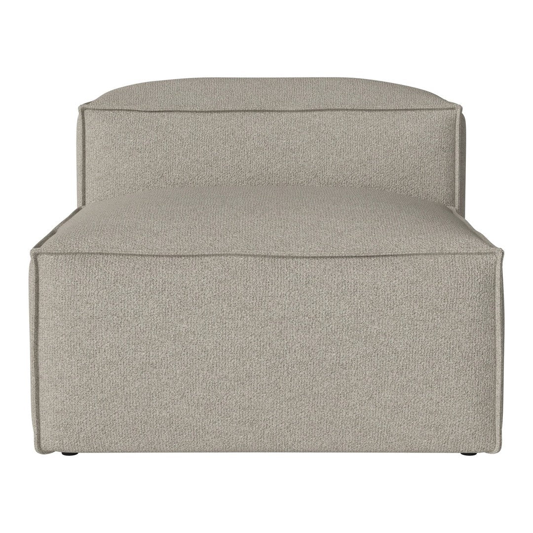 Light beige fabric ottoman with a smooth, minimalist design and subtle texture. Perfect for modern décor.