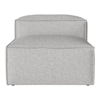 Light gray upholstered ottoman with a smooth, minimalist design. Ideal for modern and contemporary decor.