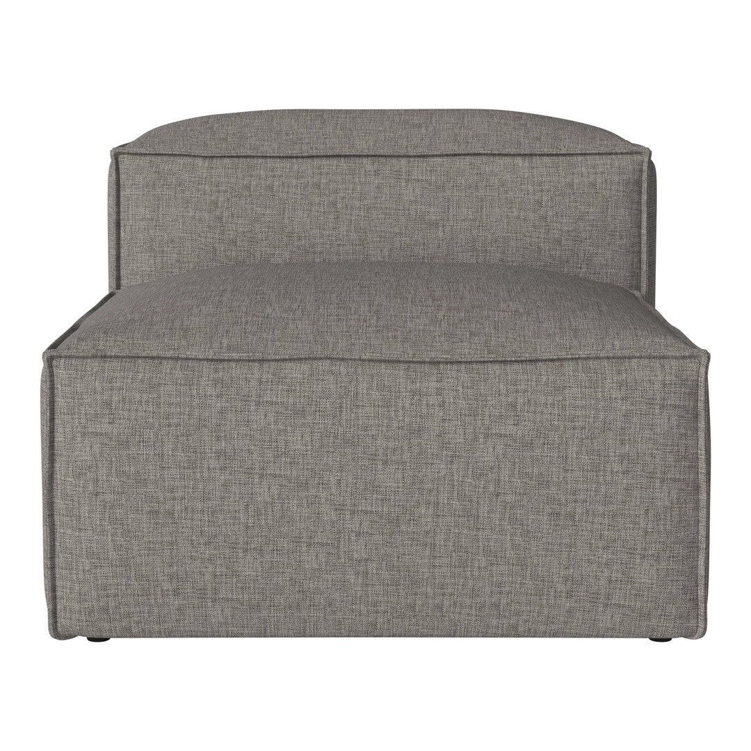 "Textured gray upholstery with simple, clean lines, offering a modern and versatile design."
