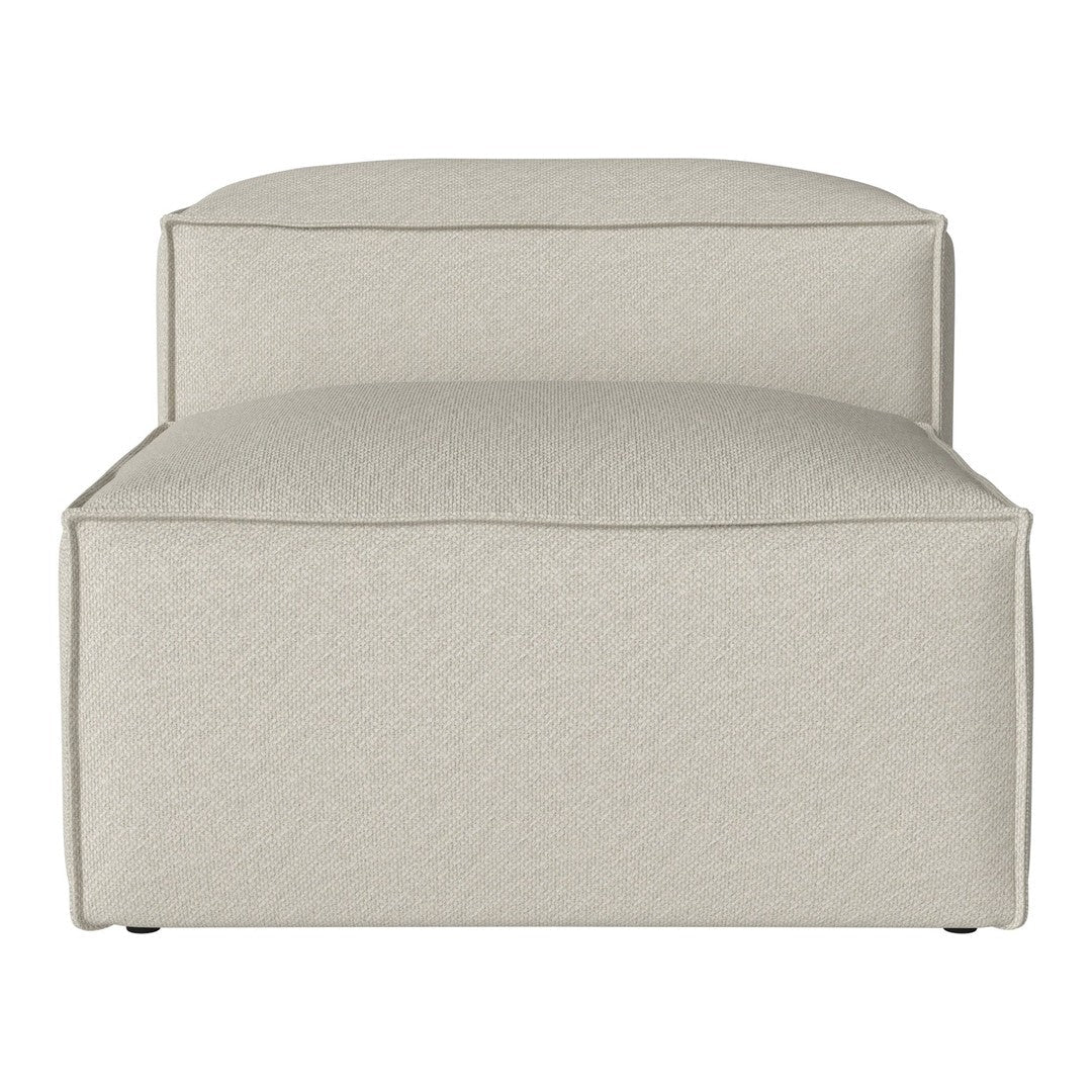 Beige upholstered ottoman with clean lines and a seamless design, perfect for modern interior decor.