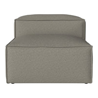 Gray upholstered ottoman with a subtle textured pattern, featuring clean lines and a modern design.