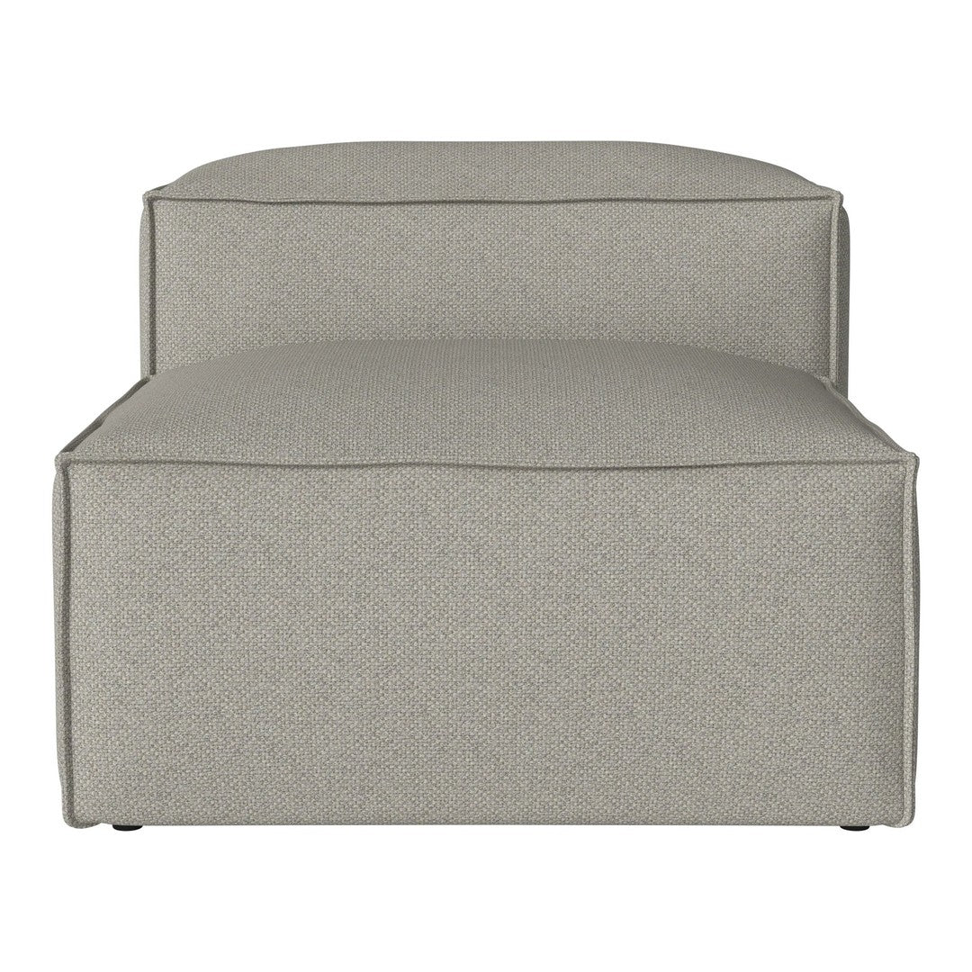 Light gray upholstered ottoman with a smooth, textured pattern, perfect for modern home décor.