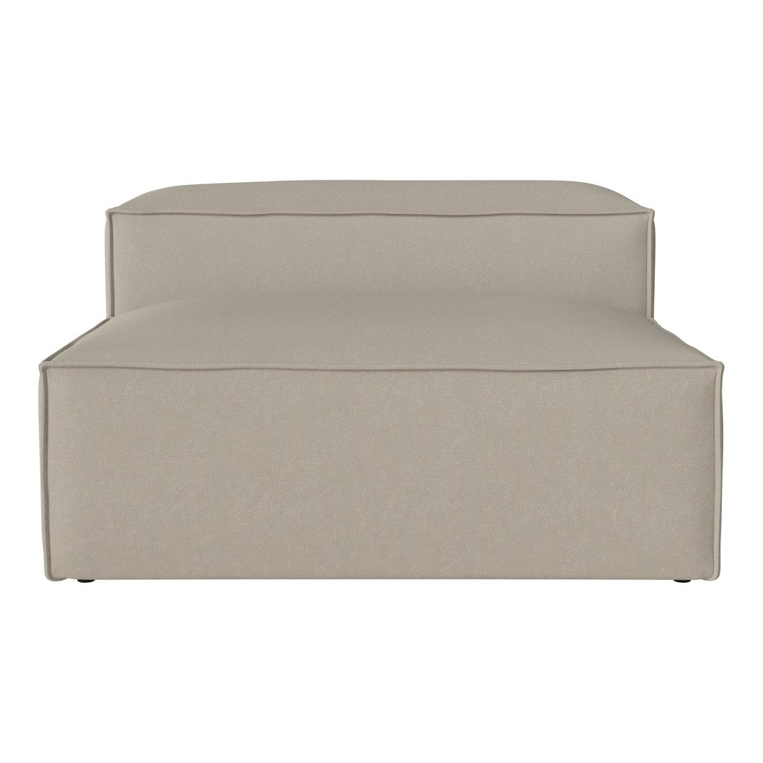 Beige upholstered sofa with minimalist design and subtle piping detail, perfect for modern decor.
