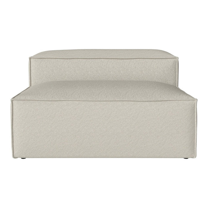 Light beige ottoman with a textured pattern, featuring a modern, minimalist design. Perfect for any home decor.