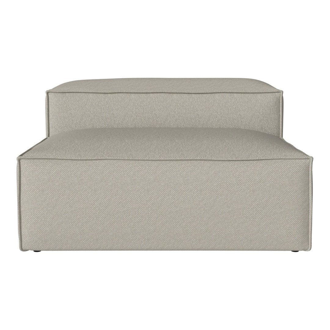 Stylish beige upholstered ottoman with a minimalist design and smooth texture, perfect for modern decor.