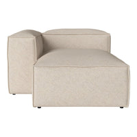 Beige upholstered modular sofa section with a smooth, textured fabric and clean, modern lines. Perfect for any decor.