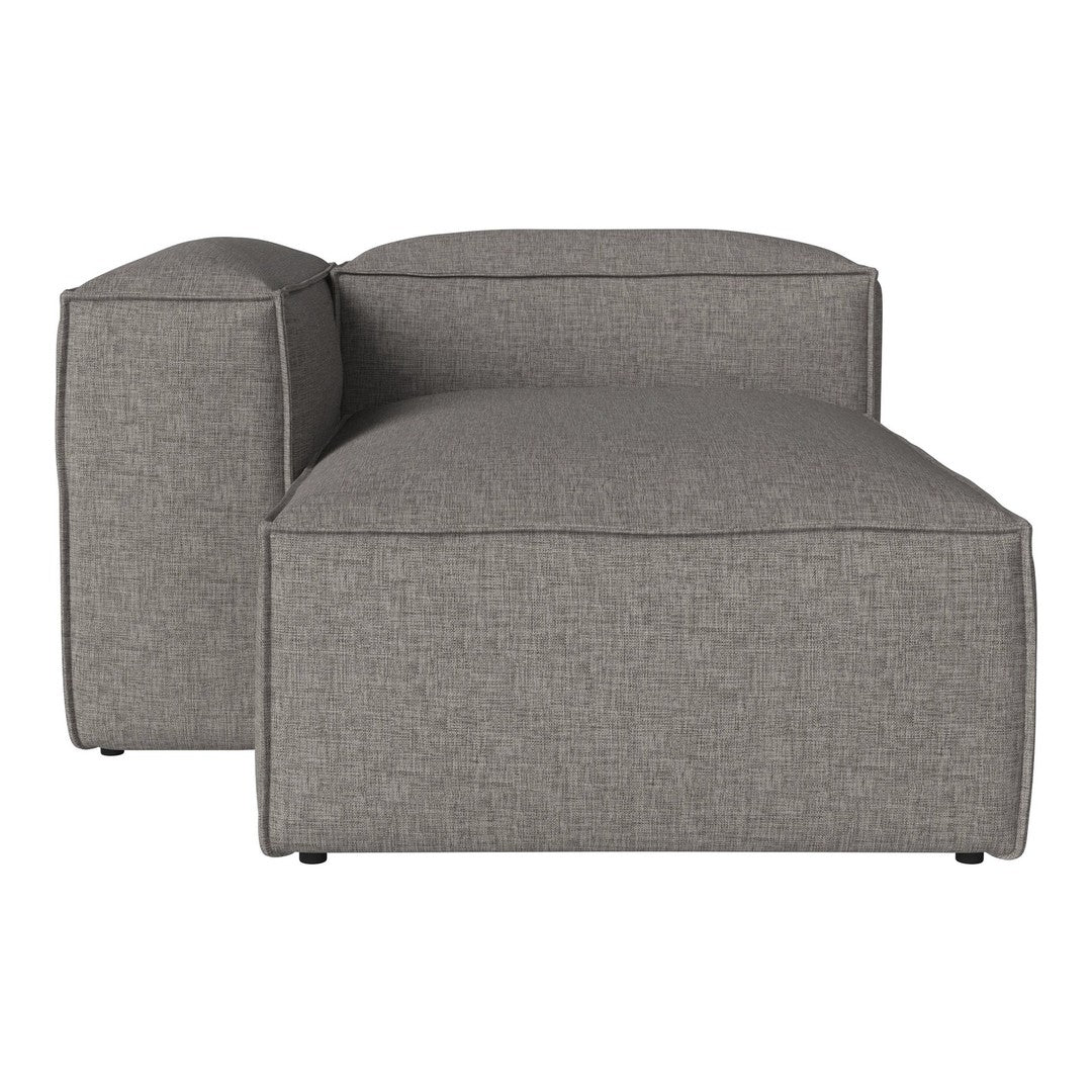 Gray textured fabric chaise lounge with a clean, modern design and minimalistic lines.