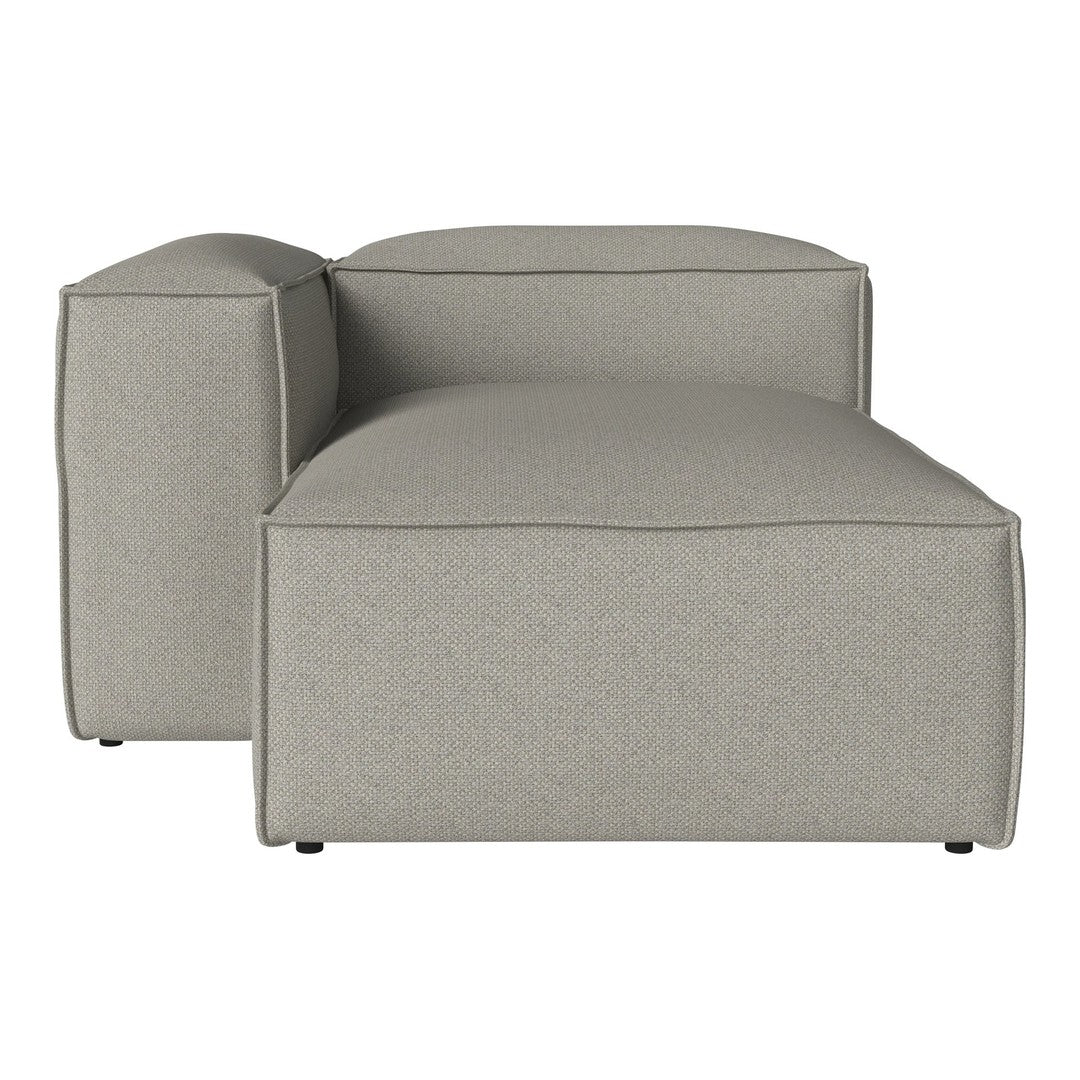 Light gray modular sofa section with minimalist design and smooth, textured fabric.