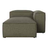 Olive green chaise lounge with a textured stripe pattern, offering a modern and stylish accent for any living space.