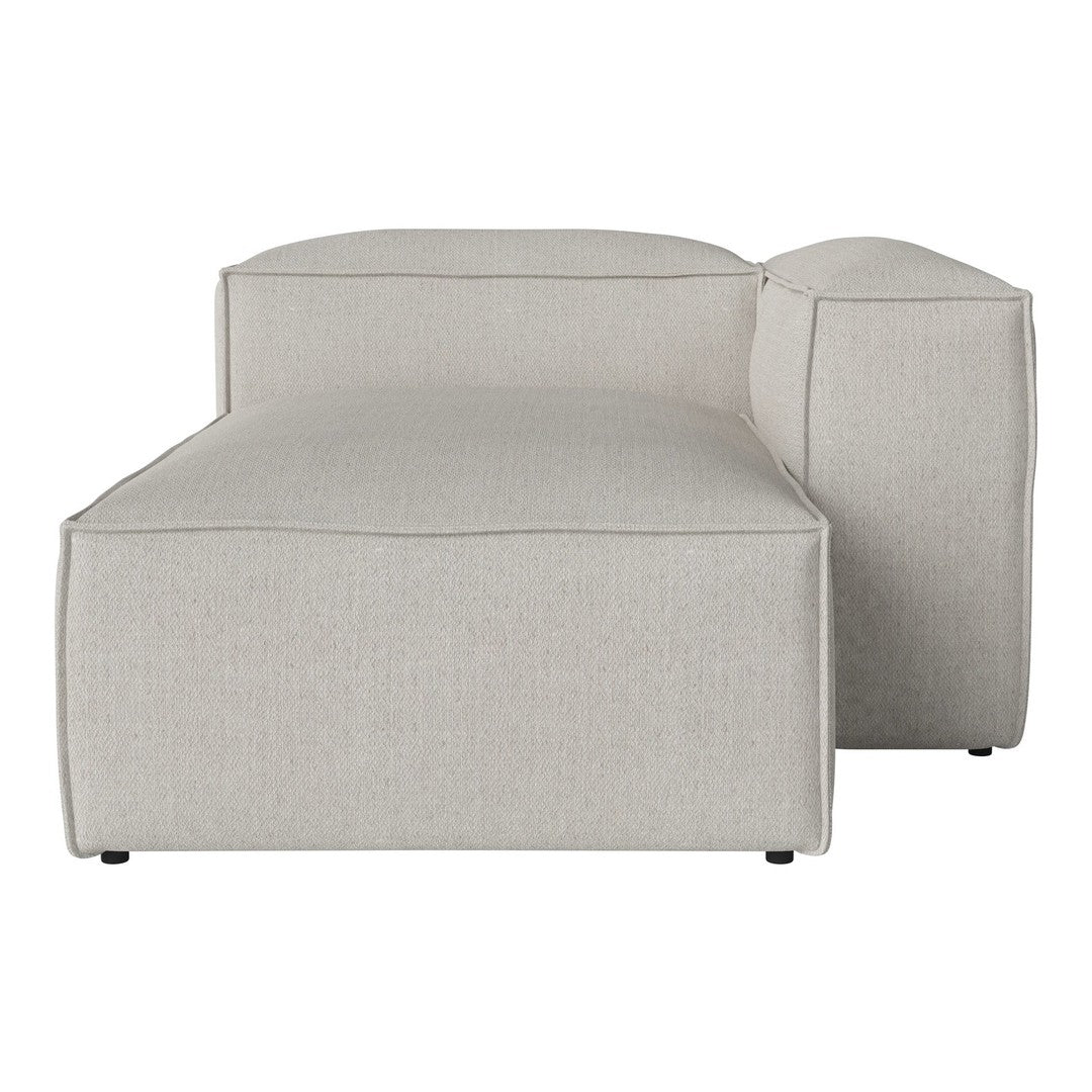 Light gray chaise lounge with a smooth, textured fabric and minimalist design. Hexagonal shape with clean lines.
