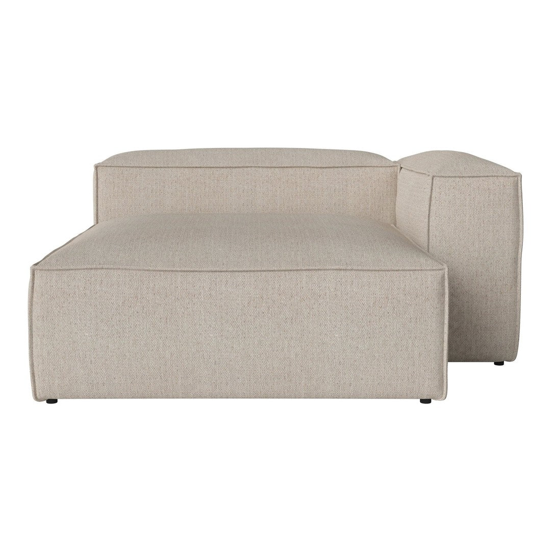Beige upholstered sectional sofa with a smooth, modern design and subtle texture. Ideal for contemporary spaces.