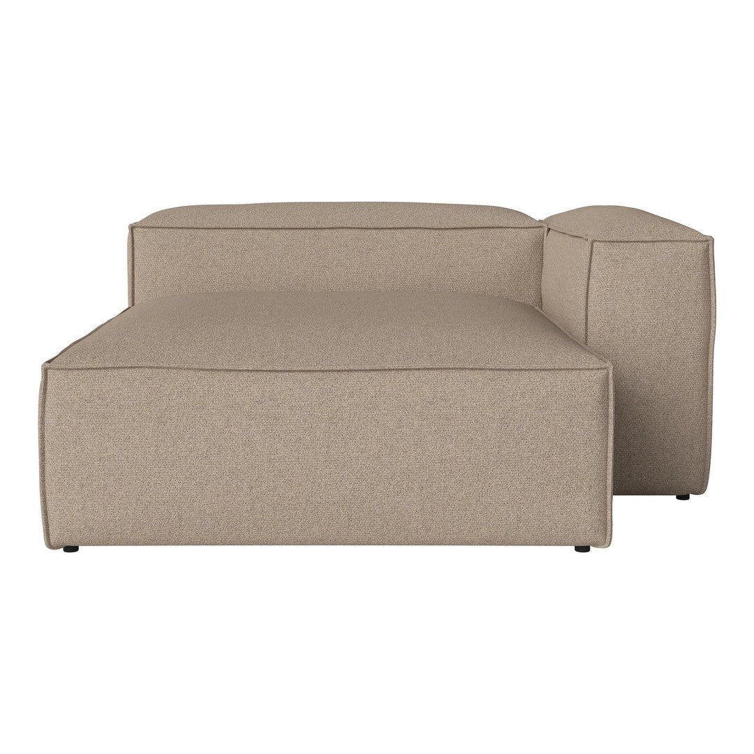 Tan modular sofa with a smooth, textured fabric, featuring a minimalist design and clean lines.