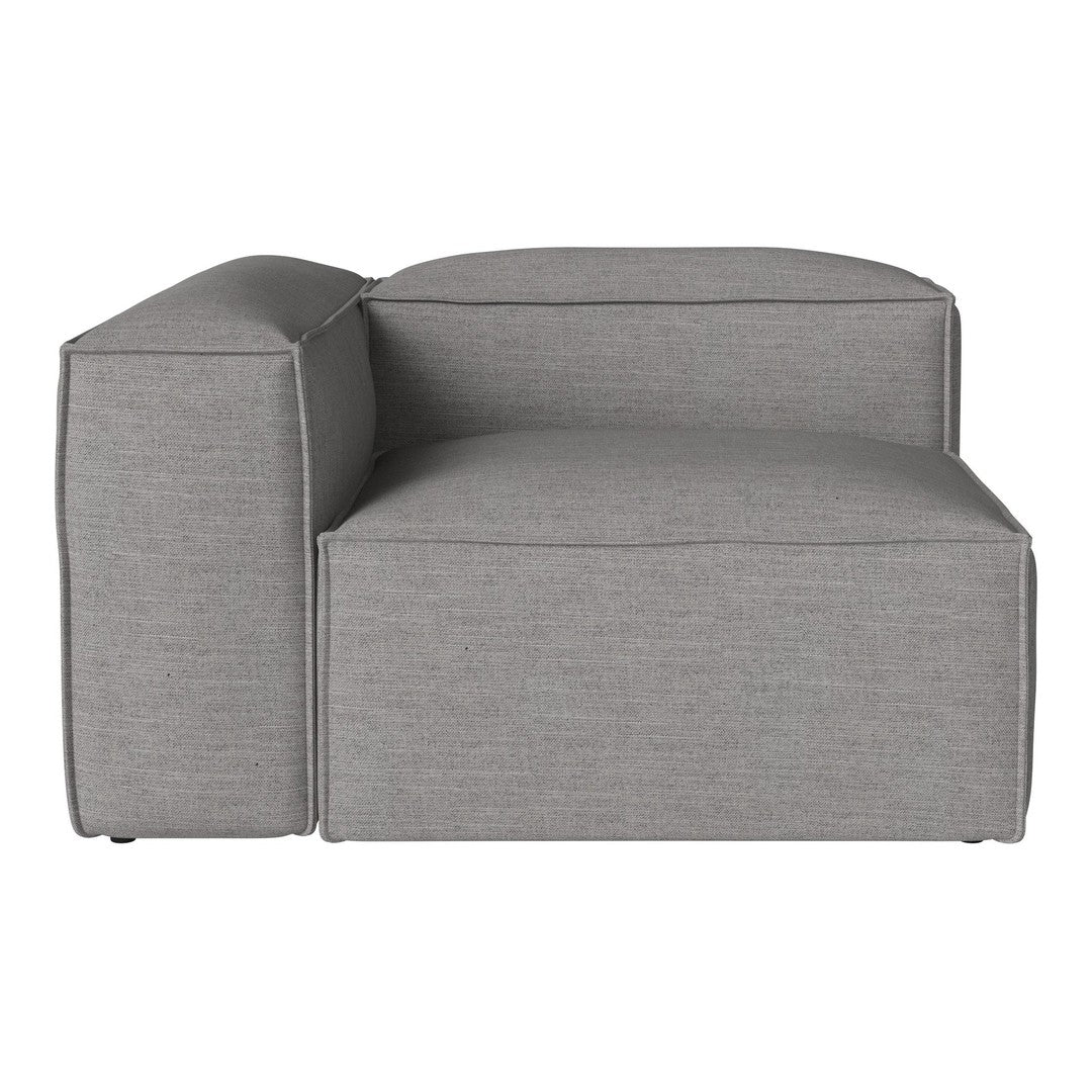 Gray modular sofa section with a smooth, textured fabric and clean, modern lines. Ideal for contemporary decor.