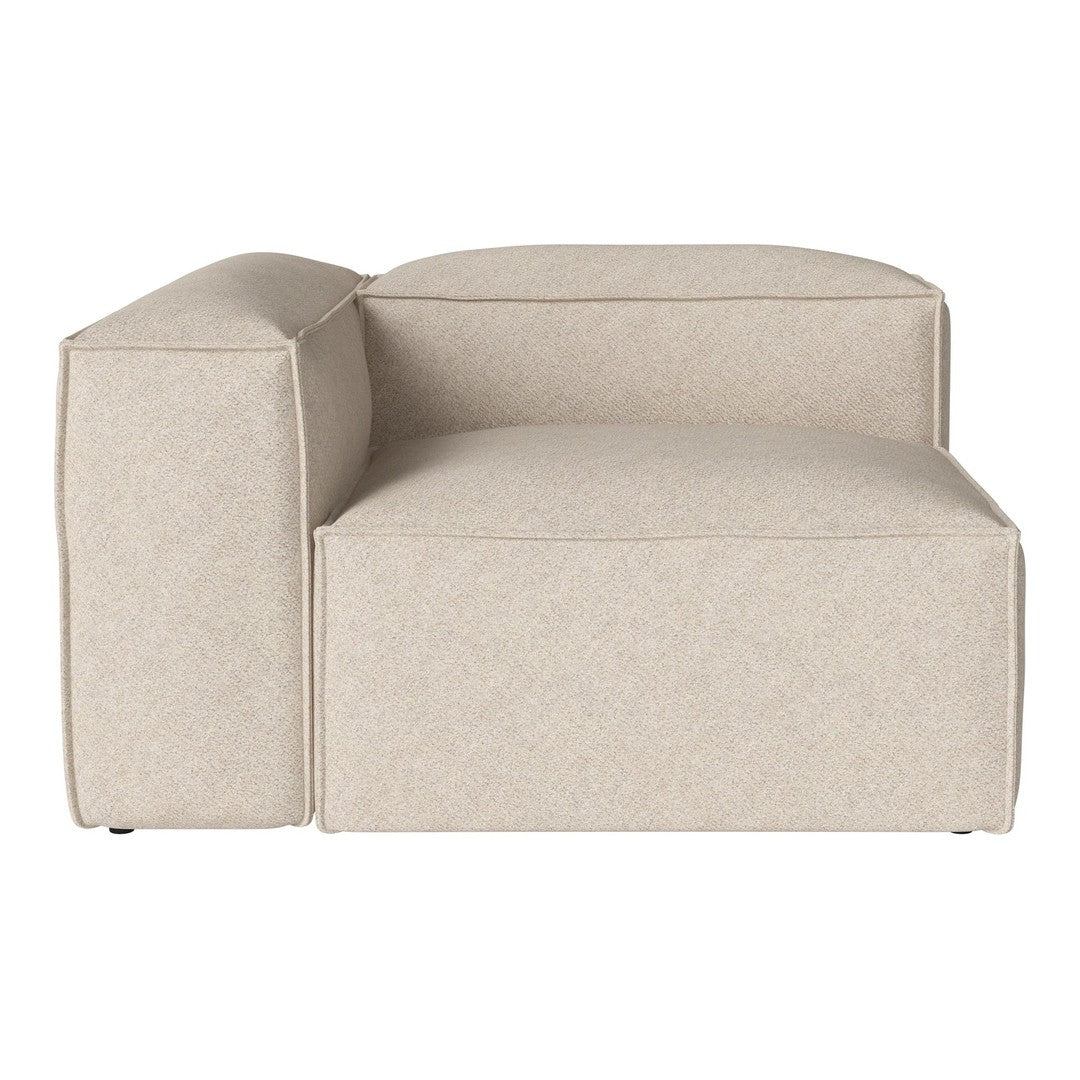 Beige fabric sectional sofa with a minimalist design and subtle texture, perfect for modern interiors.