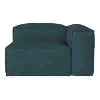 Teal upholstered corner chair with a textured fabric pattern, perfect for modern living spaces.