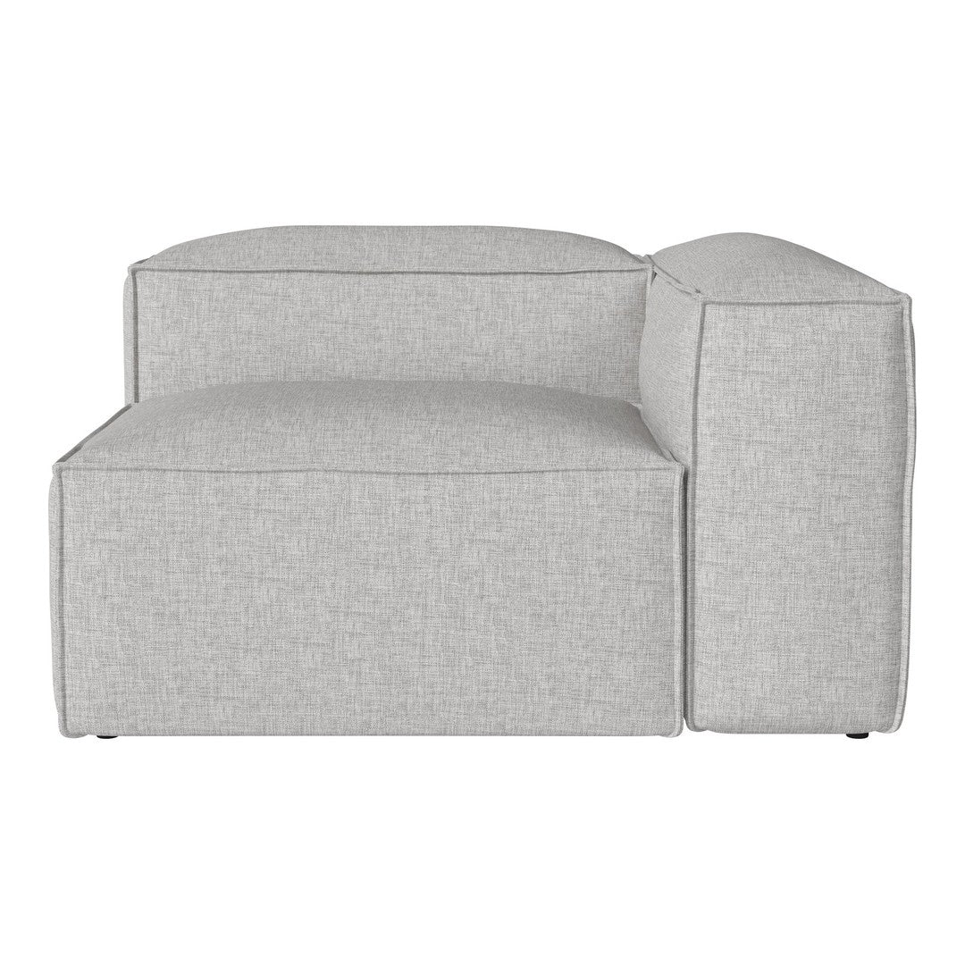 Minimalist gray sectional sofa with a soft, textured fabric and sleek, modern lines. Perfect for contemporary decor.