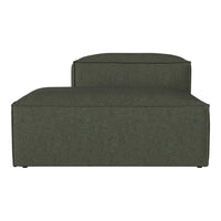 Olive green upholstered chair with a modern, minimalist design and subtle texture. Perfect for contemporary spaces.