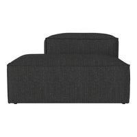 Gray upholstered chaise lounge with a smooth, modern texture and minimalist design.