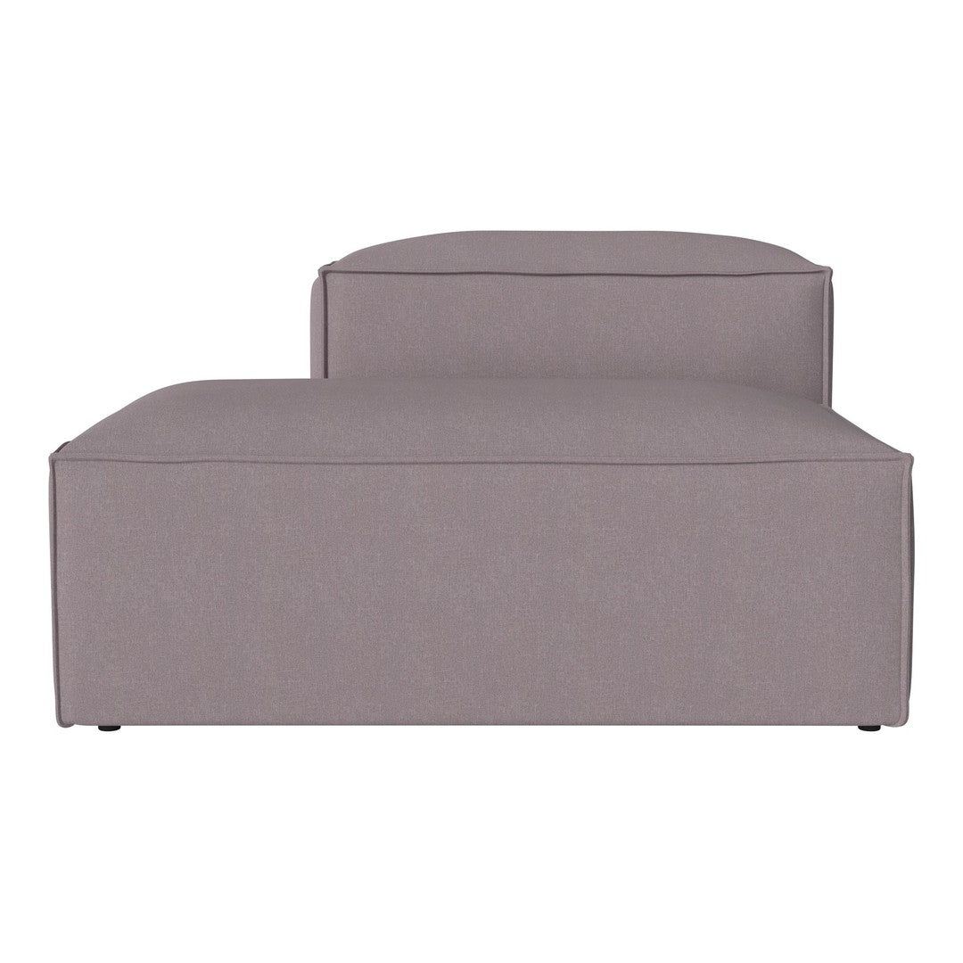 Gray upholstered chaise lounge with a clean, modern design and subtle texture. Perfect for contemporary decor.