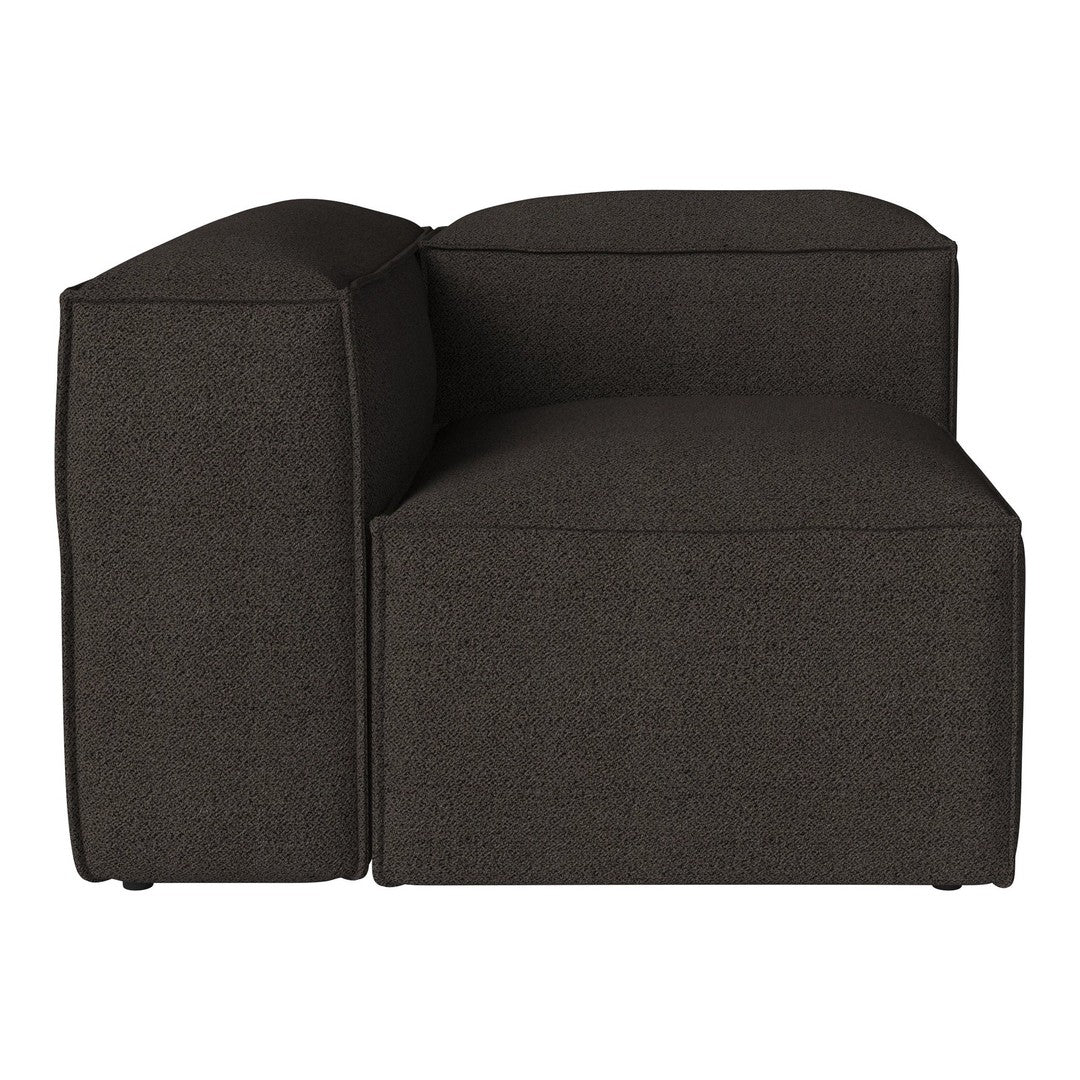 Dark brown upholstered corner sofa with a minimalist design and soft texture, perfect for modern interiors.