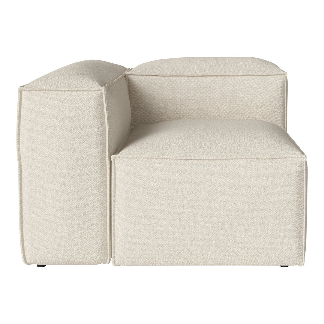 Minimalist beige corner sofa with a smooth, textured fabric and clean lines. Perfect for modern living spaces.
