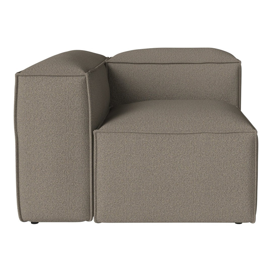 Taupe sectional sofa with a smooth, textured fabric, featuring a minimalist design and clean lines.