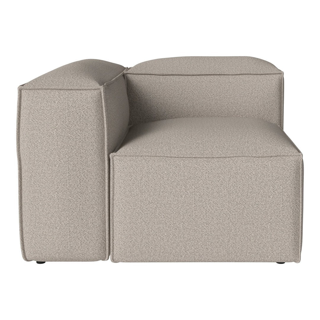 Beige upholstered sofa section with a textured weave pattern, perfect for modern interior decor.