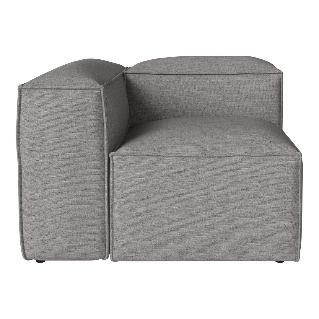 Gray textured sectional couch with clean lines and minimalist design. Perfect for modern living spaces.