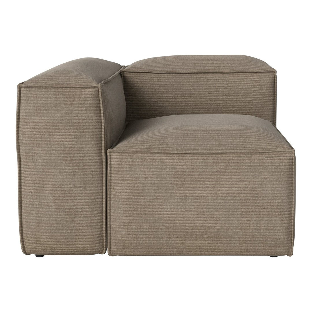 Light brown sectional sofa with subtle striped pattern, perfect for modern decor. Cozy and stylish addition to any room.