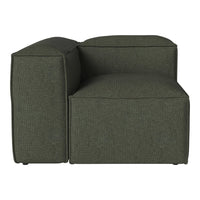 Dark green textured corner couch with a simple, modern design and clean lines. Perfect for contemporary living spaces.