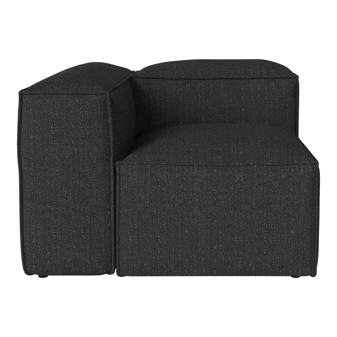 Modern charcoal gray sectional couch with a textured fabric pattern, featuring a sleek and minimalist design.