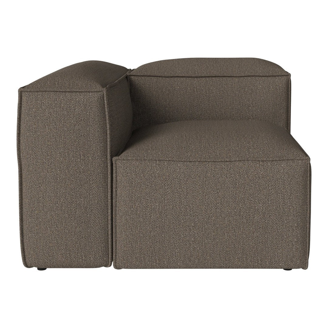 Chunky, textured brown fabric corner sofa with clean lines and modern design. Perfect for cozy living spaces.