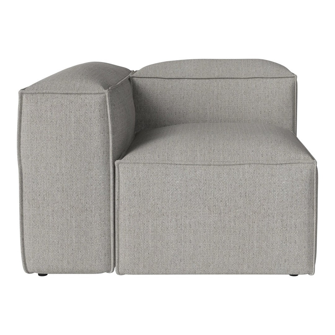 Gray upholstered corner sofa with a smooth, minimalist design and subtle texture. Perfect for modern interiors.