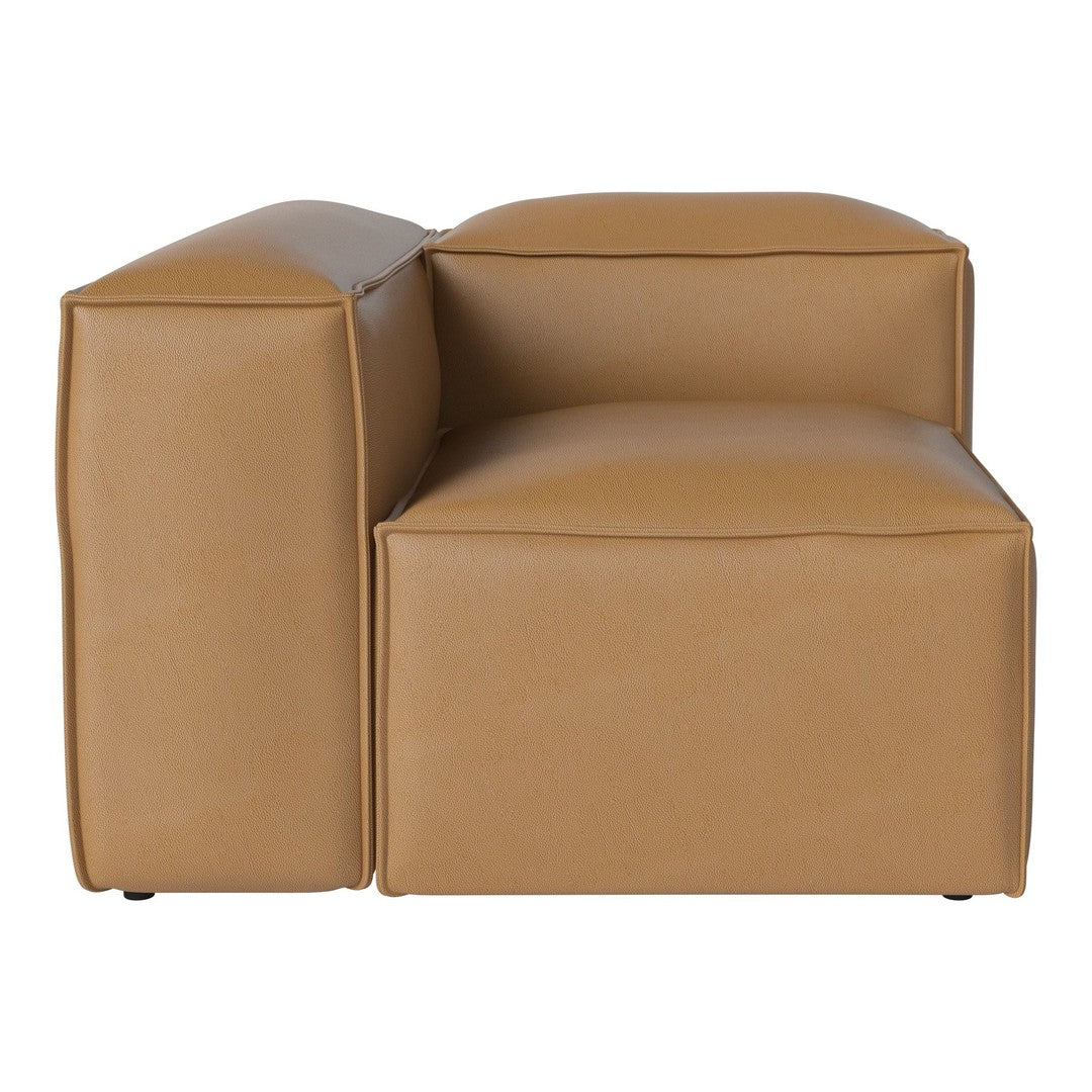 Tan leather sofa section with a smooth, minimalist design and clean lines. Perfect for modern interiors.