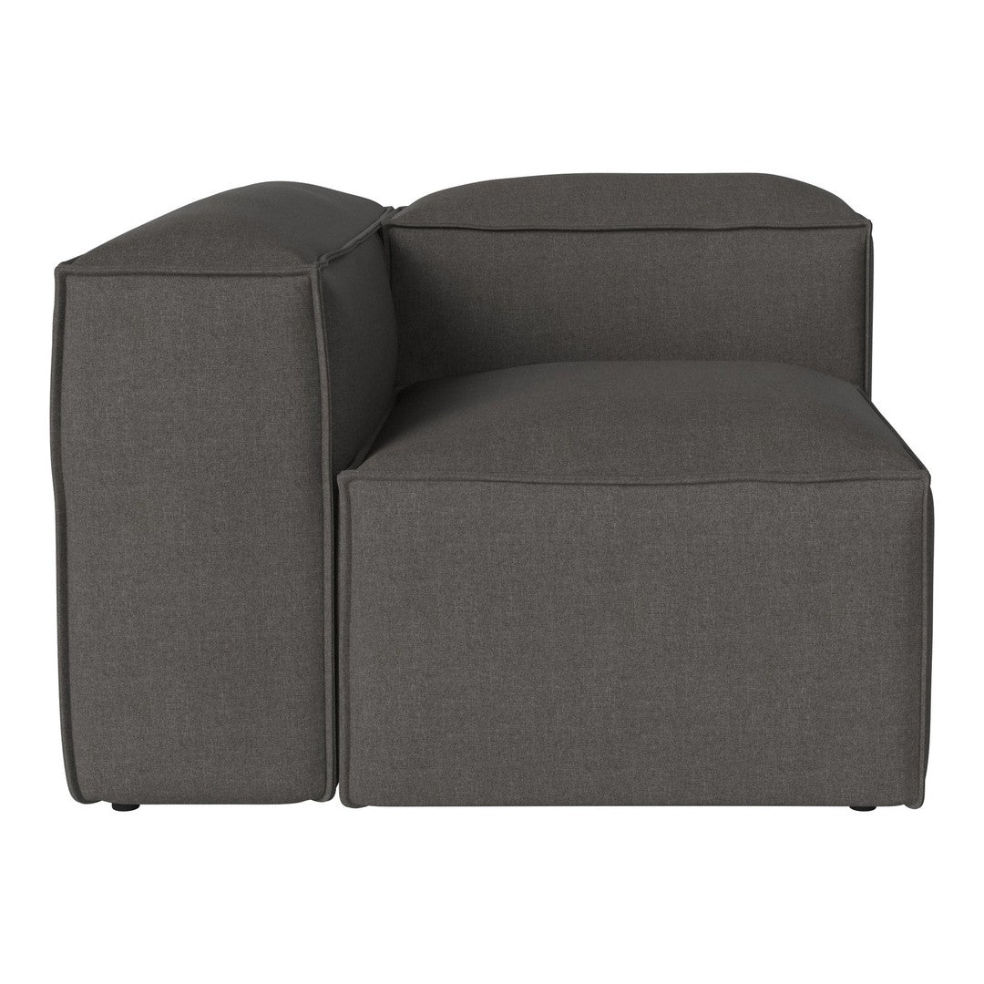 Gray modular couch section with a smooth, textured fabric and modern, minimalist design.