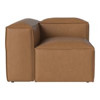 Brown leather modular sofa section with smooth, minimalist design and clean lines. Ideal for modern decor.