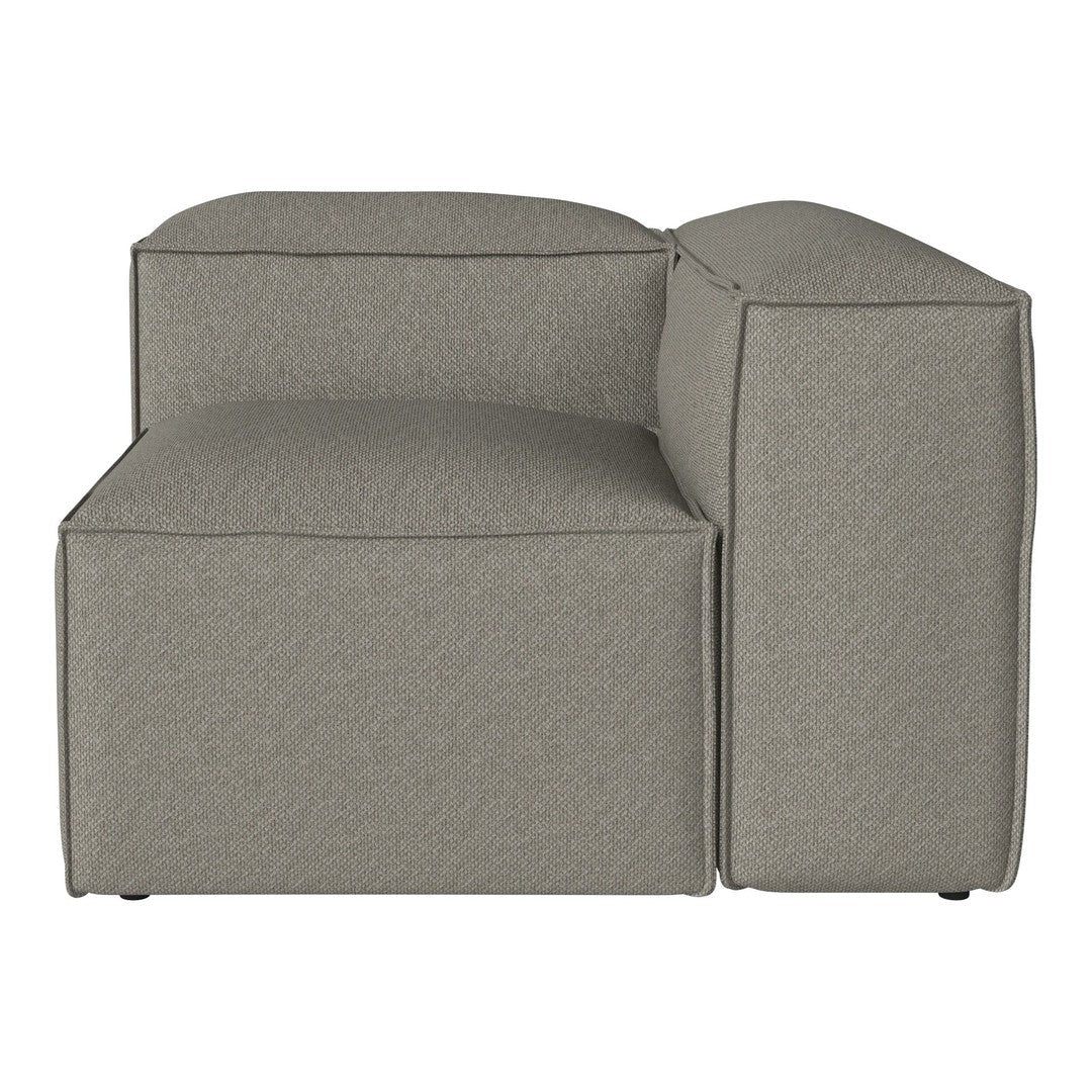 Gray upholstered modern sectional sofa with a sleek, minimalist design and subtle textured fabric.