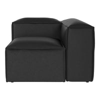Stylish black modular sofa section with a sleek, minimalist design and textured fabric pattern.