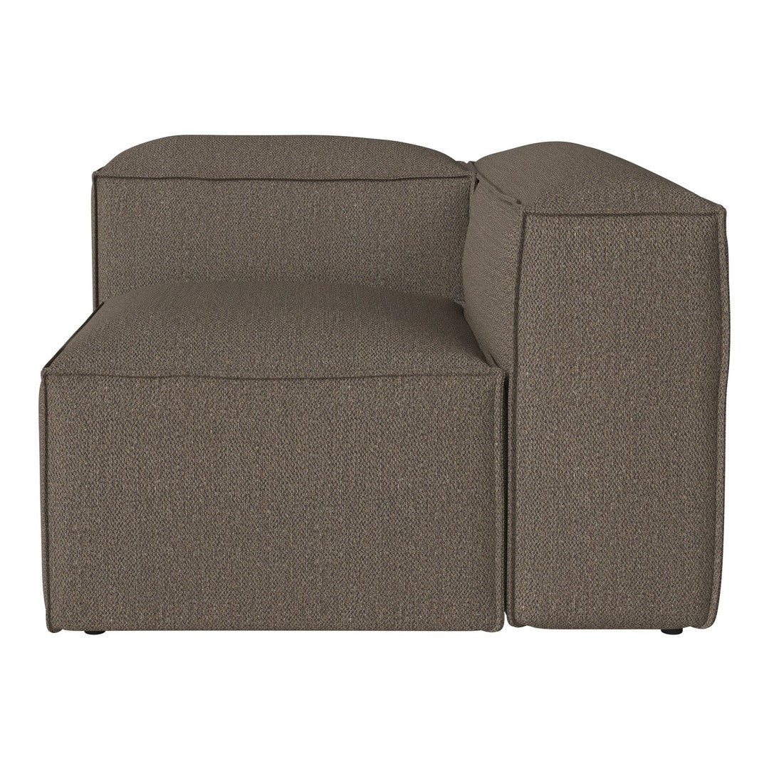 Brown textured sofa section, featuring a minimalist design with soft, muted tones and clean lines.