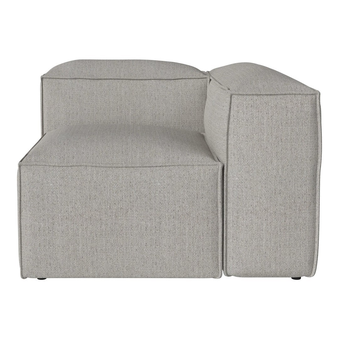 Light gray upholstered sectional sofa with a smooth, textured fabric and clean lines. Perfect for modern decor.