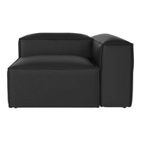 Black modular sofa section with smooth, minimalist design and clean lines for a modern aesthetic.