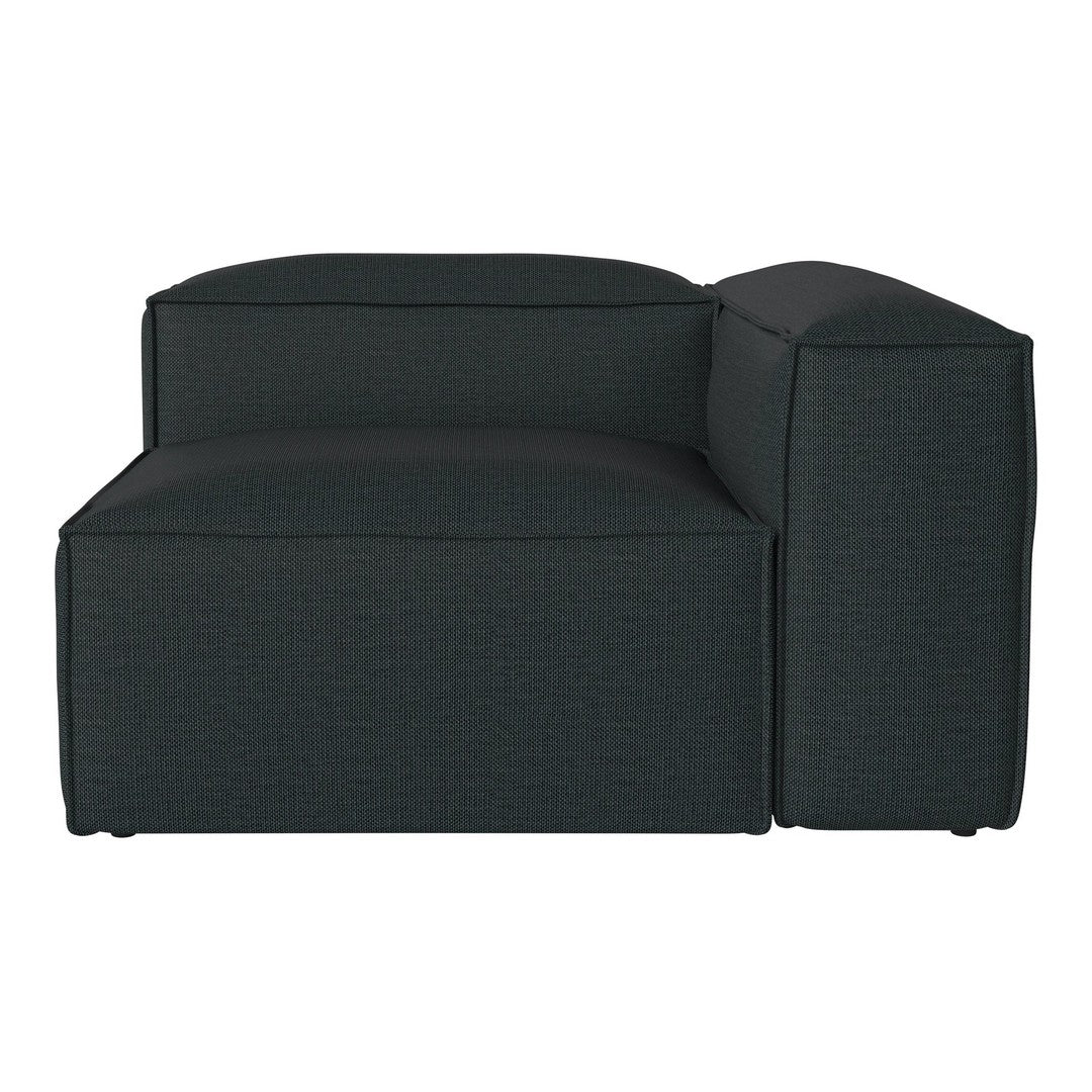 Dark green textured fabric sectional sofa with a modern, minimalist design. Perfect for stylish living spaces.