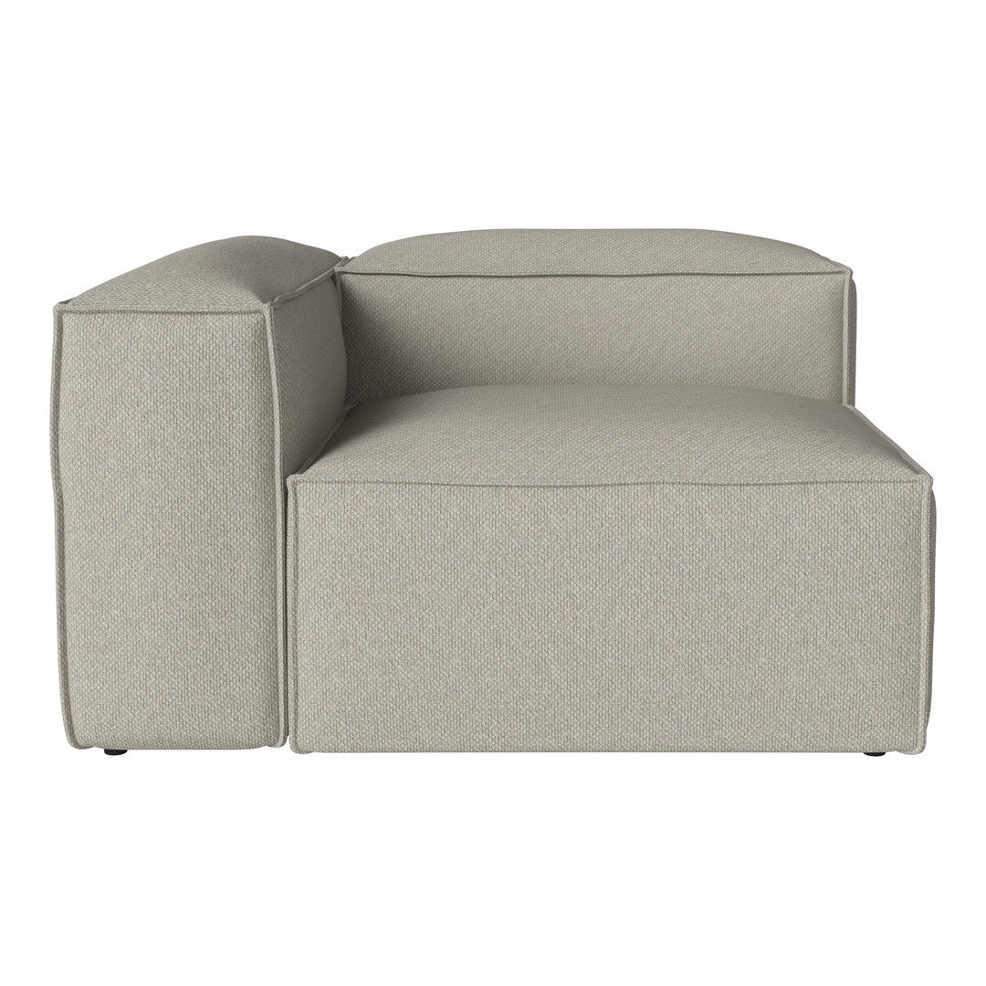 Light gray sofa section with a minimalist design, featuring clean lines and a textured fabric finish.
