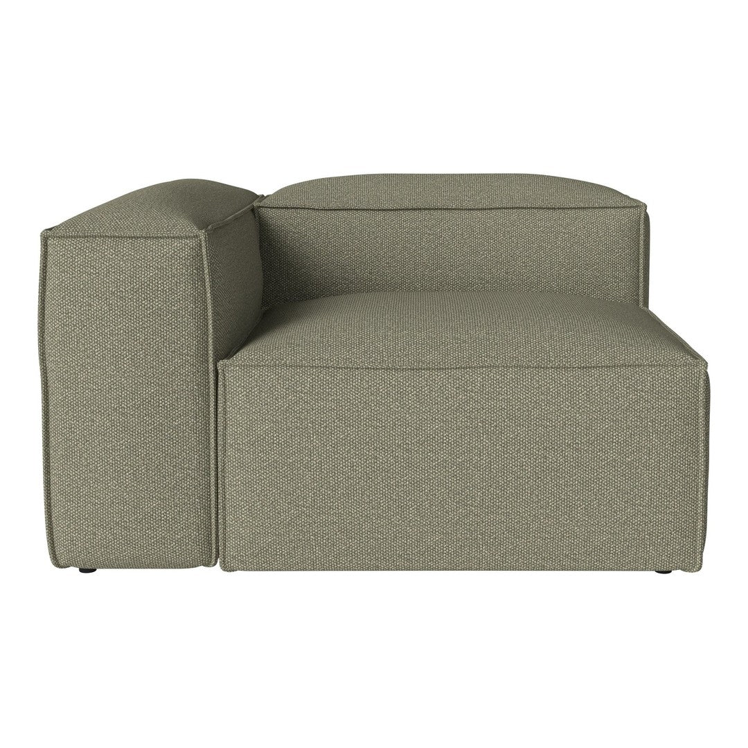 Olive green sectional couch with a textured fabric pattern, offering a modern and minimalist design.