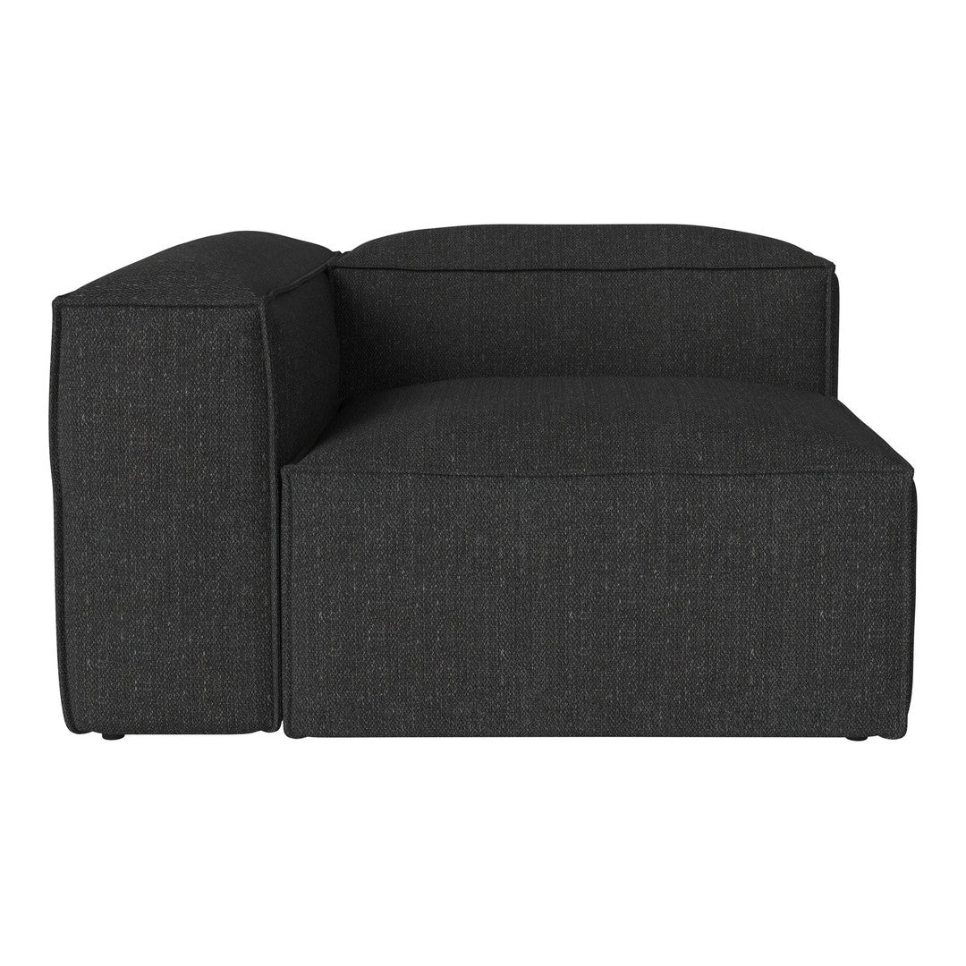 Dark gray, textured fabric sectional sofa with clean lines and modern design. Ideal for contemporary living spaces.