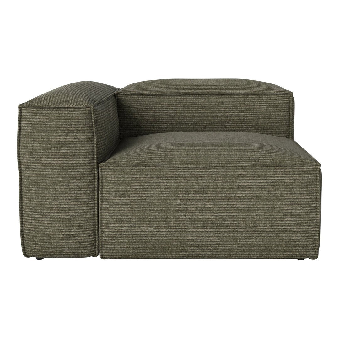Olive green striped sectional sofa with a modern design and soft texture. Perfect for contemporary interiors.