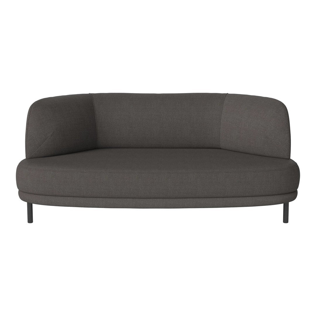 Modern gray curved sofa with a sleek, seamless design and minimalistic accents. Perfect for contemporary interiors.