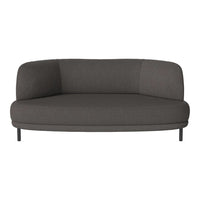 Modern gray curved sofa with a sleek, seamless design and minimalistic accents. Perfect for contemporary interiors.