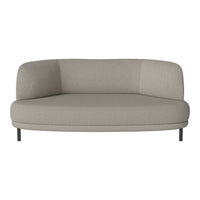 Light gray curved sofa with a smooth fabric texture and minimalistic design, ideal for modern interiors.